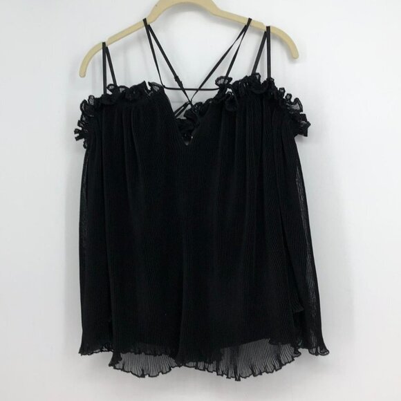 NWT Alice McCall black pleated chiffon ruffle “What  Do You Mean” top - Picture 6 of 16